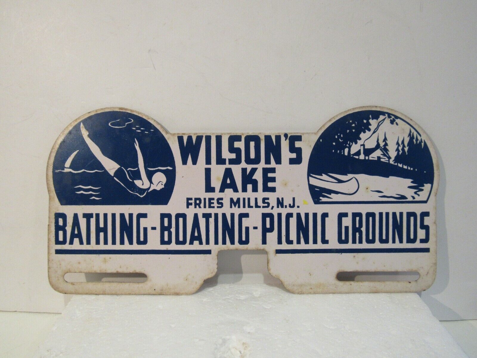 Vintage Wilson's Lake Fries Mills NJ Bathing Boating Picnic License Plate Topper