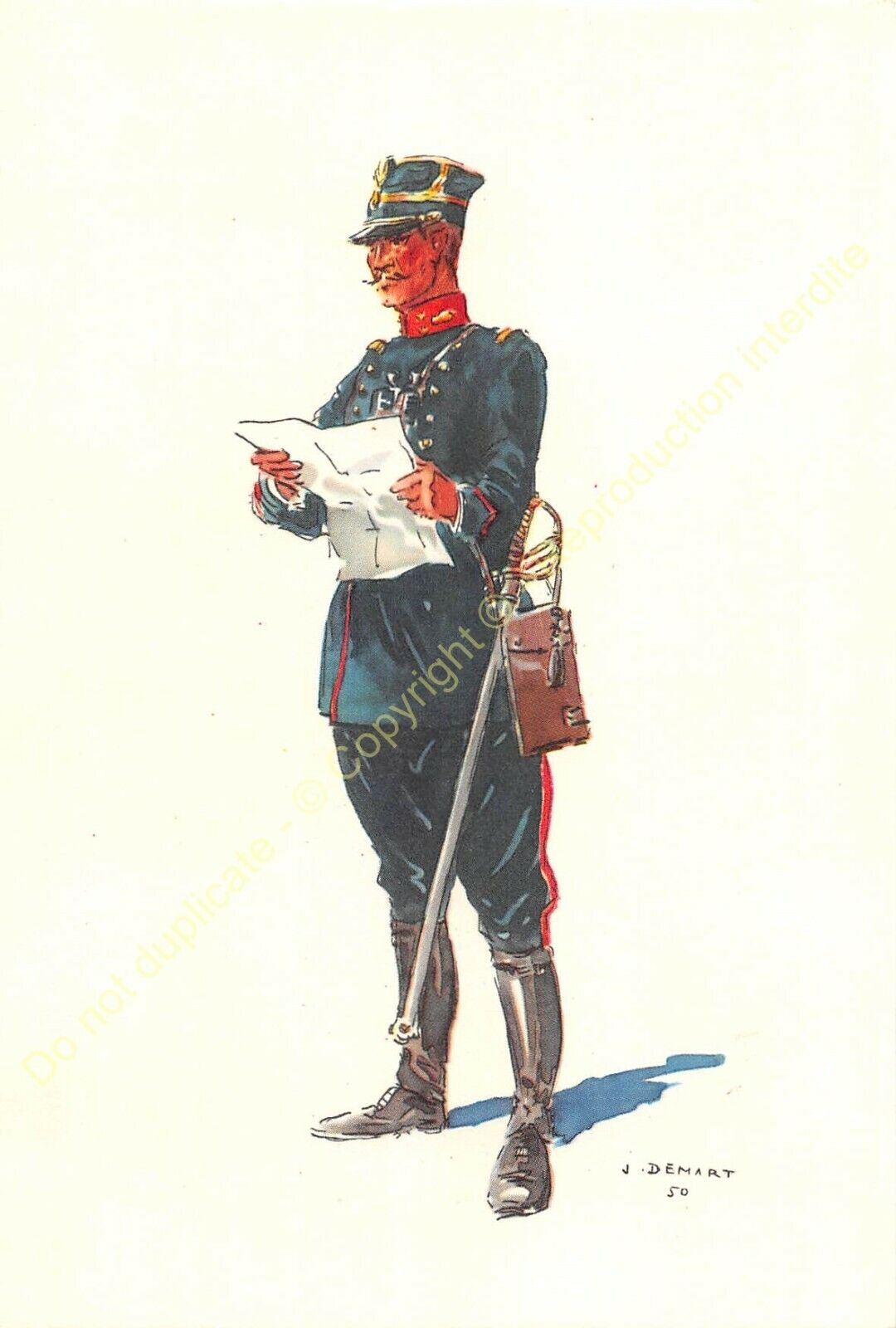 Illustration J.Demart Militaria Belgium Grenadier Lieutenant 1914