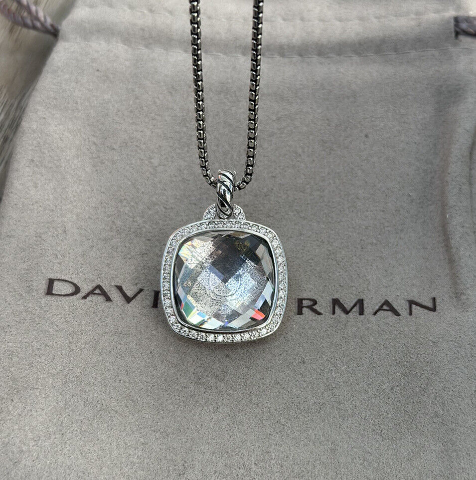 David Yurman Silver Albion 17mm White Topaz & Diamond Pendant Necklace 18\