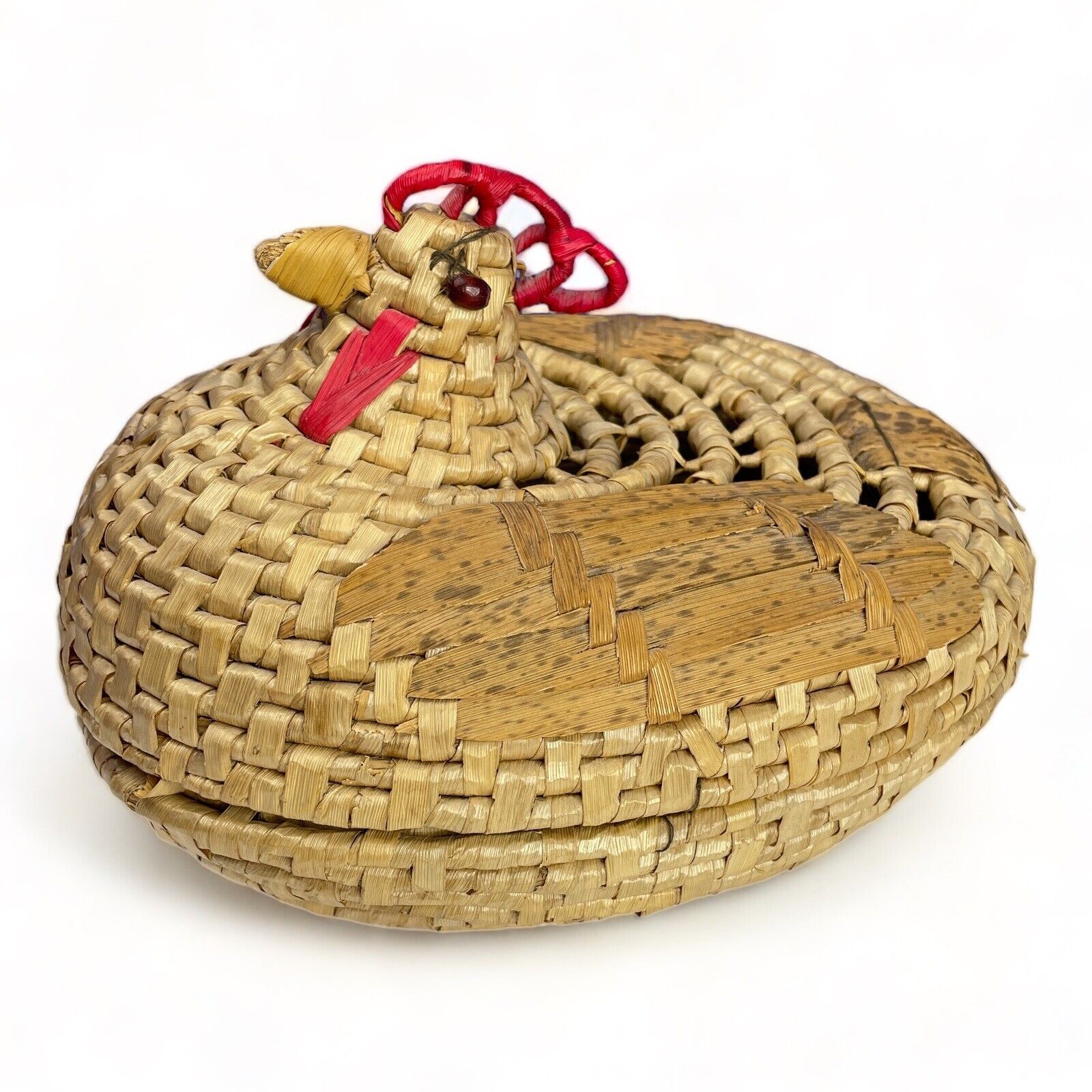 Rooster Bread Basket Wicker Rattan Chicken BoHo Country Chic 8 x 7 x 6