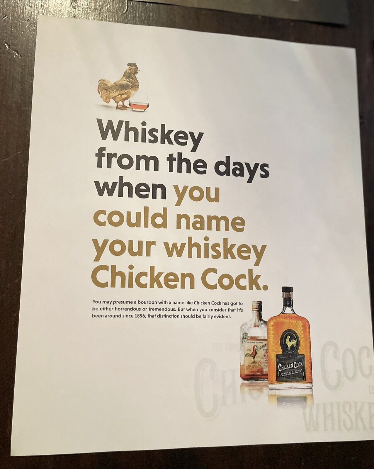 CHICKEN COCK WHISKEY Full Page  Printed Ad