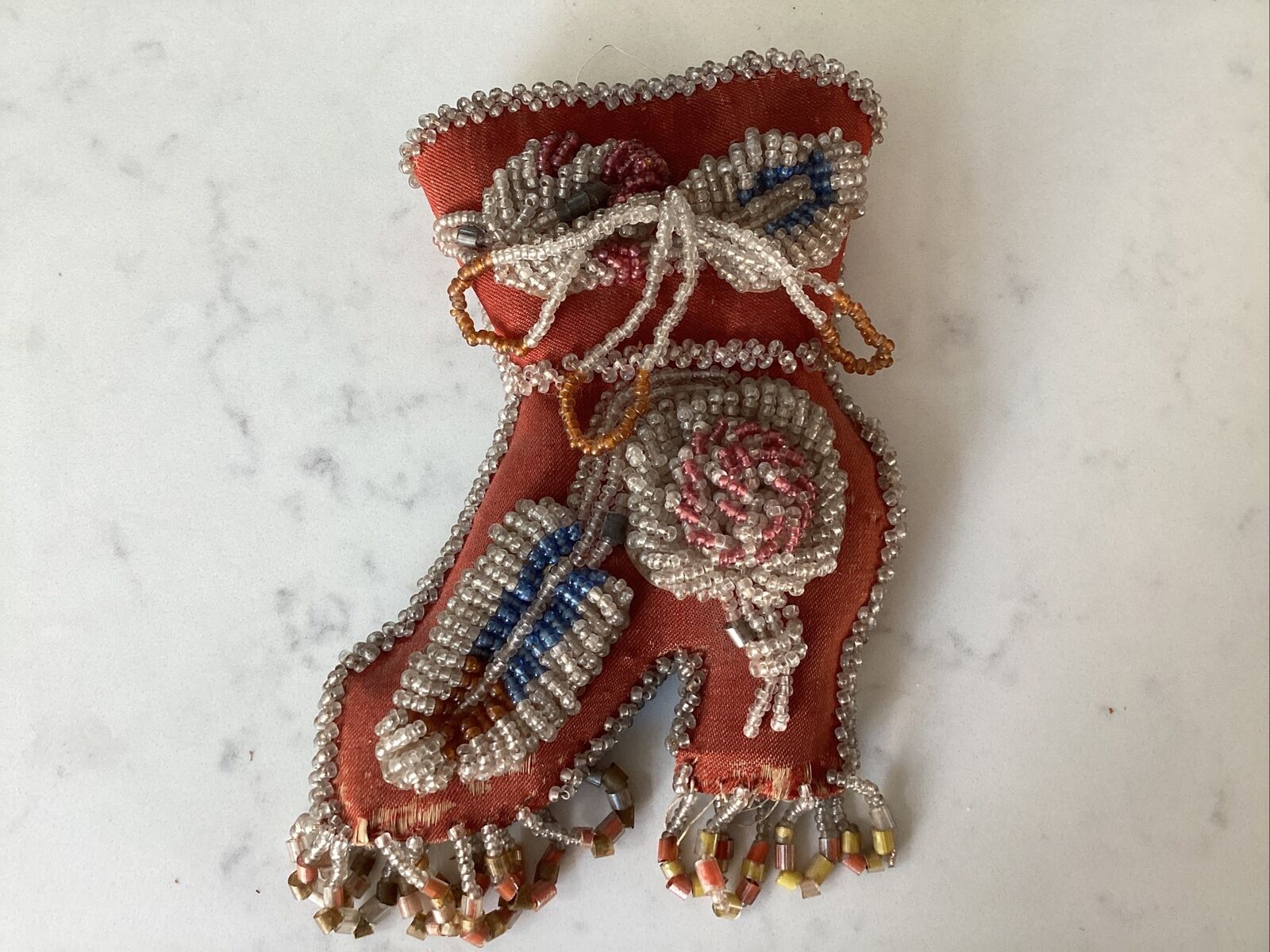 Antique Native America Iroquois Indian Beaded  7 1/2” Pin Cushion Boot Whimsy