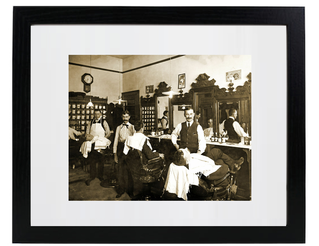 1903 Rudy Sohn's Barber Shop Junction City Kansas Matted & Framed Picture Photo