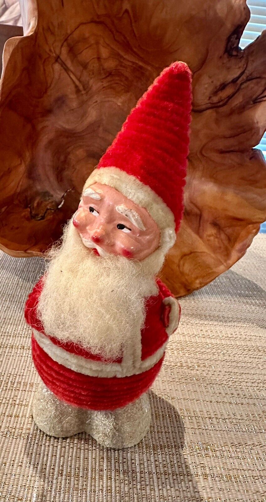 Rare Vintage Santa Claus Figure Chenille Celluloid Mica Bobble Head