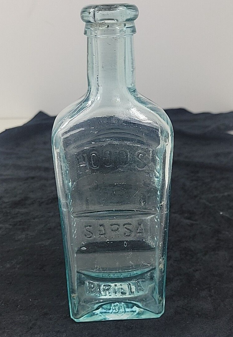 Vintage Hood\'s Blue/Green Sarsaparilla Bottle CI Hood & Co Lowell, Ma Embossed 