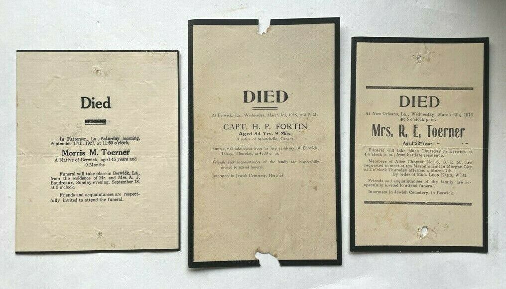 Set of Antique Funeral Programs Dated 1912 1915 1927