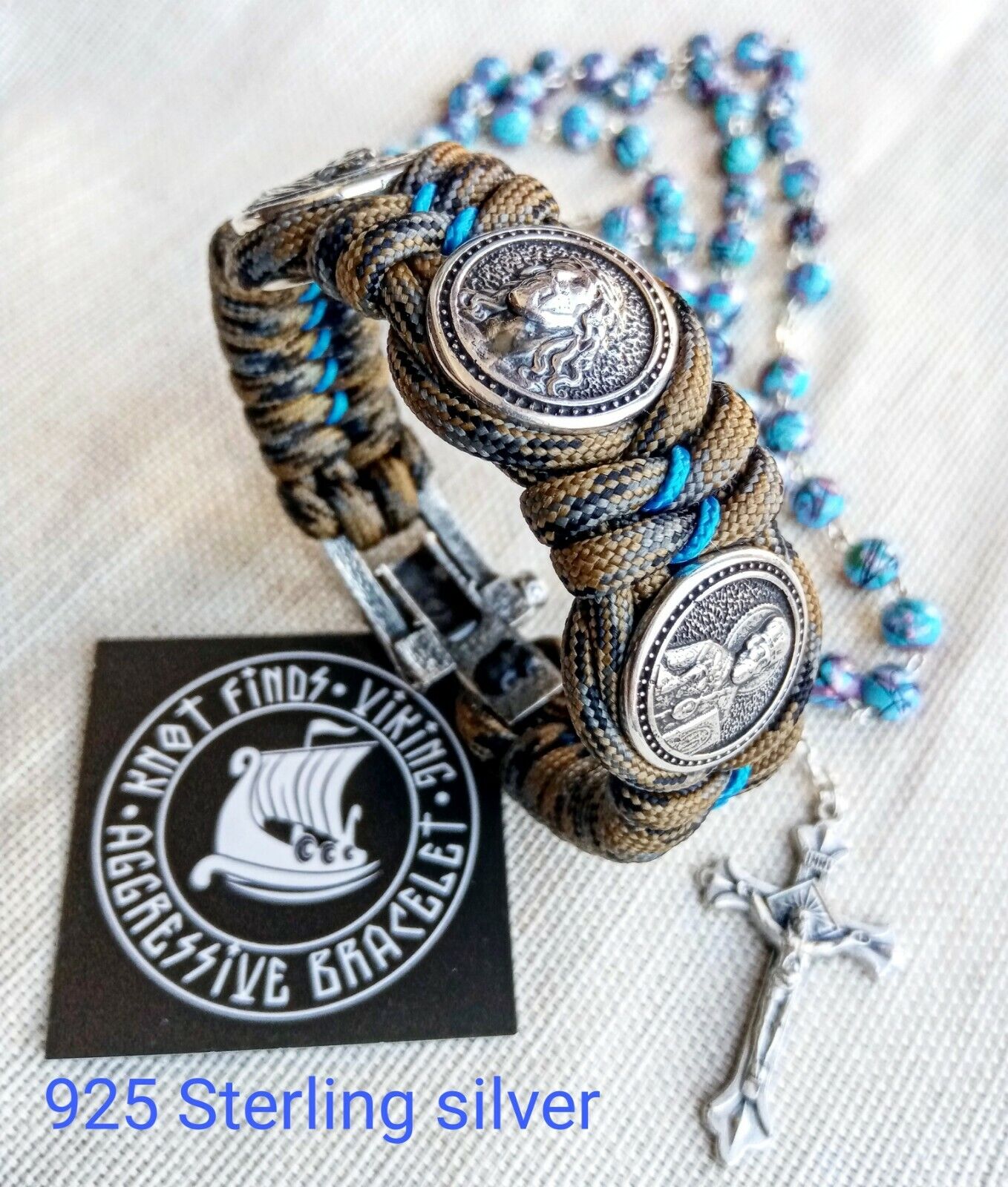 Religious paracord bracelet.Jesus Christ, Saint Nicholas, Virgin Mary. 