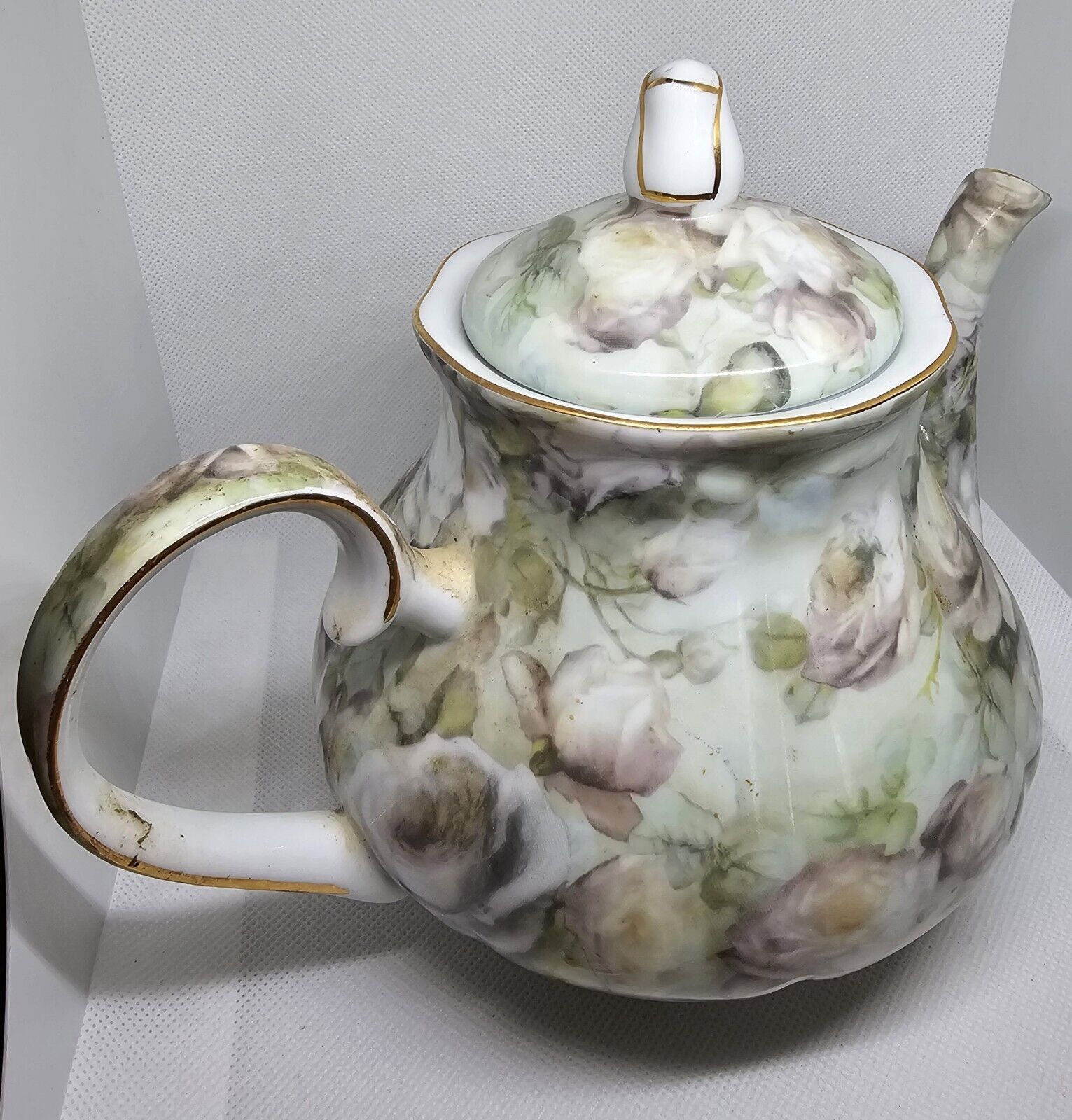 Formalities by Baum Bro's Decorative Tea Pot White Rose Chintz Collection