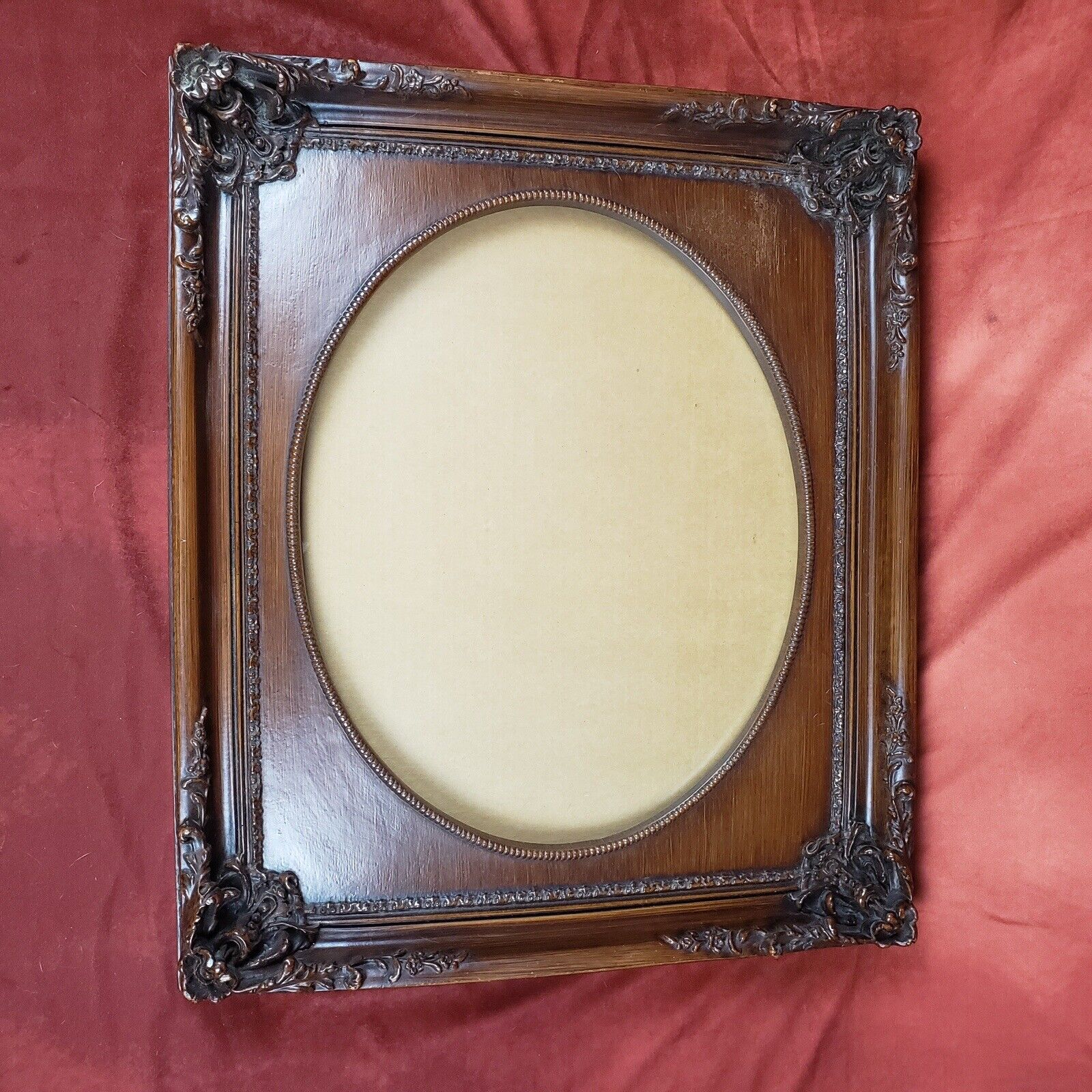 Antique ornate wooden large portrait frame- oval opening