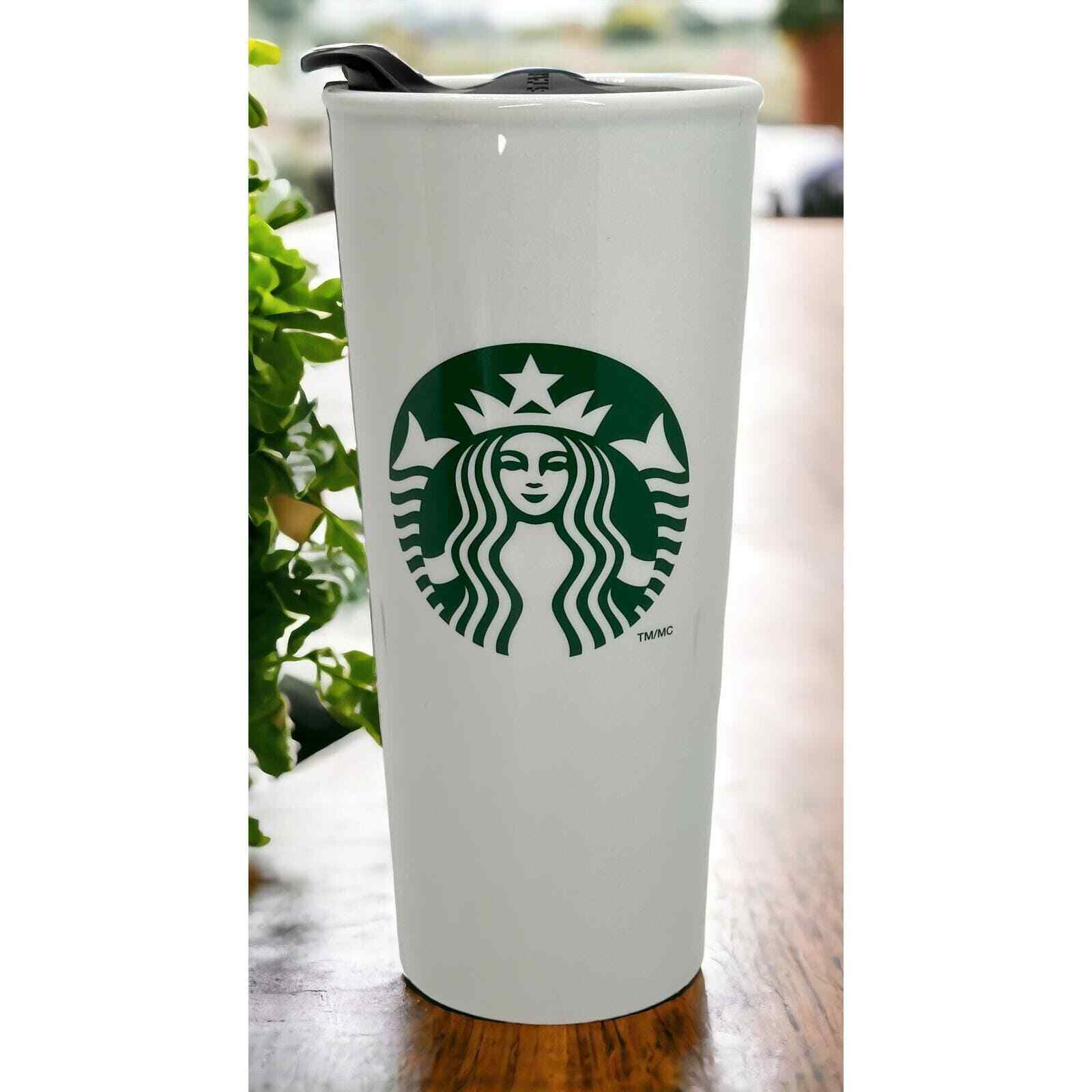 Starbucks 2014 TALL White Ceramic Travel Mug Tumbler Classic Mermaid Logo 16 oz