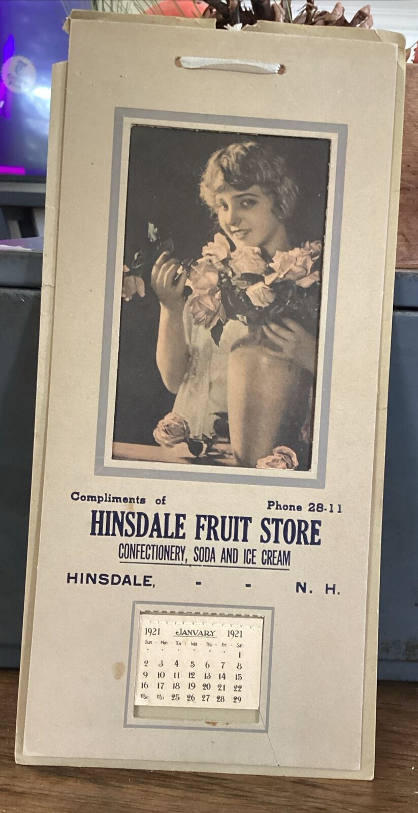 Vintage 1921 Hinsdale Fruit Store New Hampshire NH Calendar Ice Cream Ephemera
