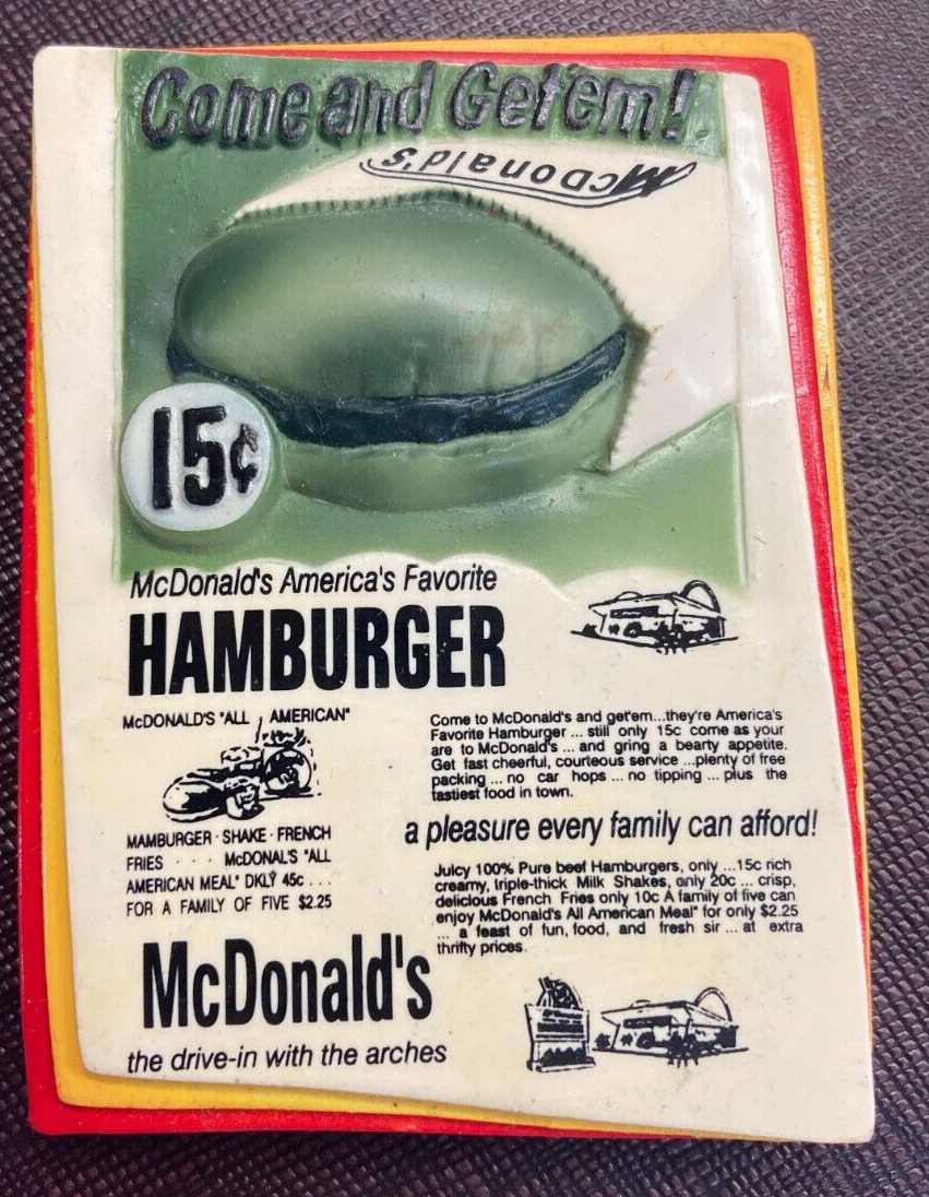 Vintage Retro McDonalds hamburger Fridge Magnet 1997 Come and Getem