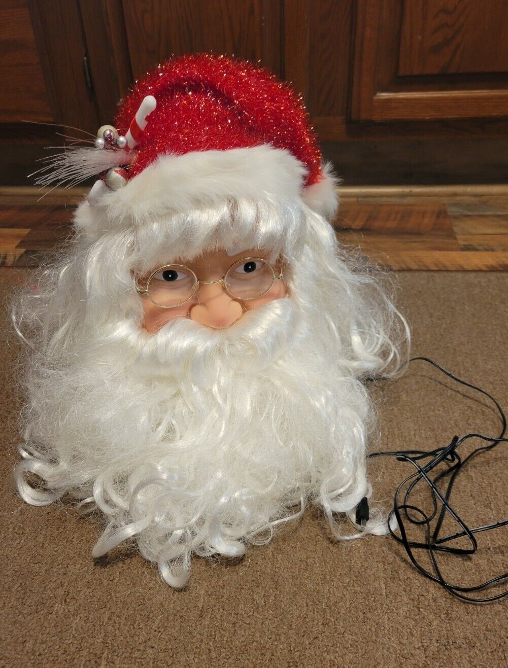 Vintage Light Up Fiber Optic Santa Claus Head Christmas Deco Large 14 Inches