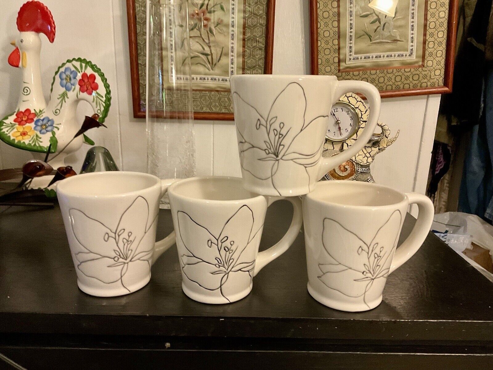 Four Never Used Laura Gates Anna Coffee Cups Beautiful  Hand Painted