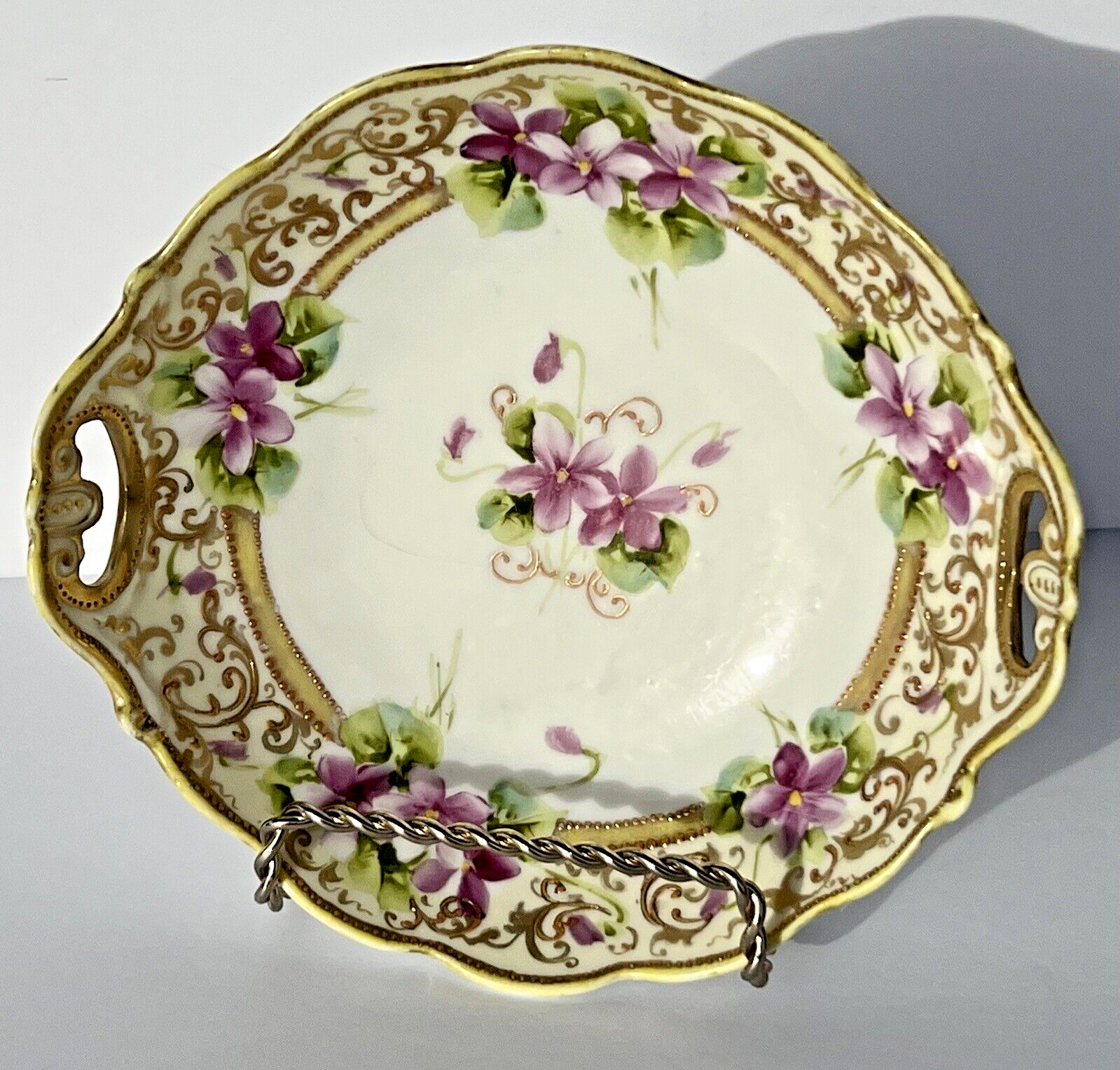 Antique Noritake Nippon RC Hand Painted Bowl with Handles, Moriage & Gold Trim
