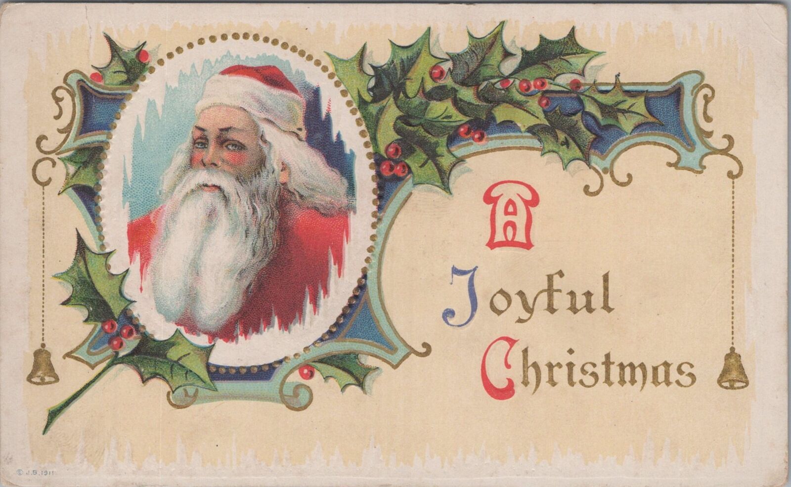 Postcard A Joyful Christmas Santa Claus Head 