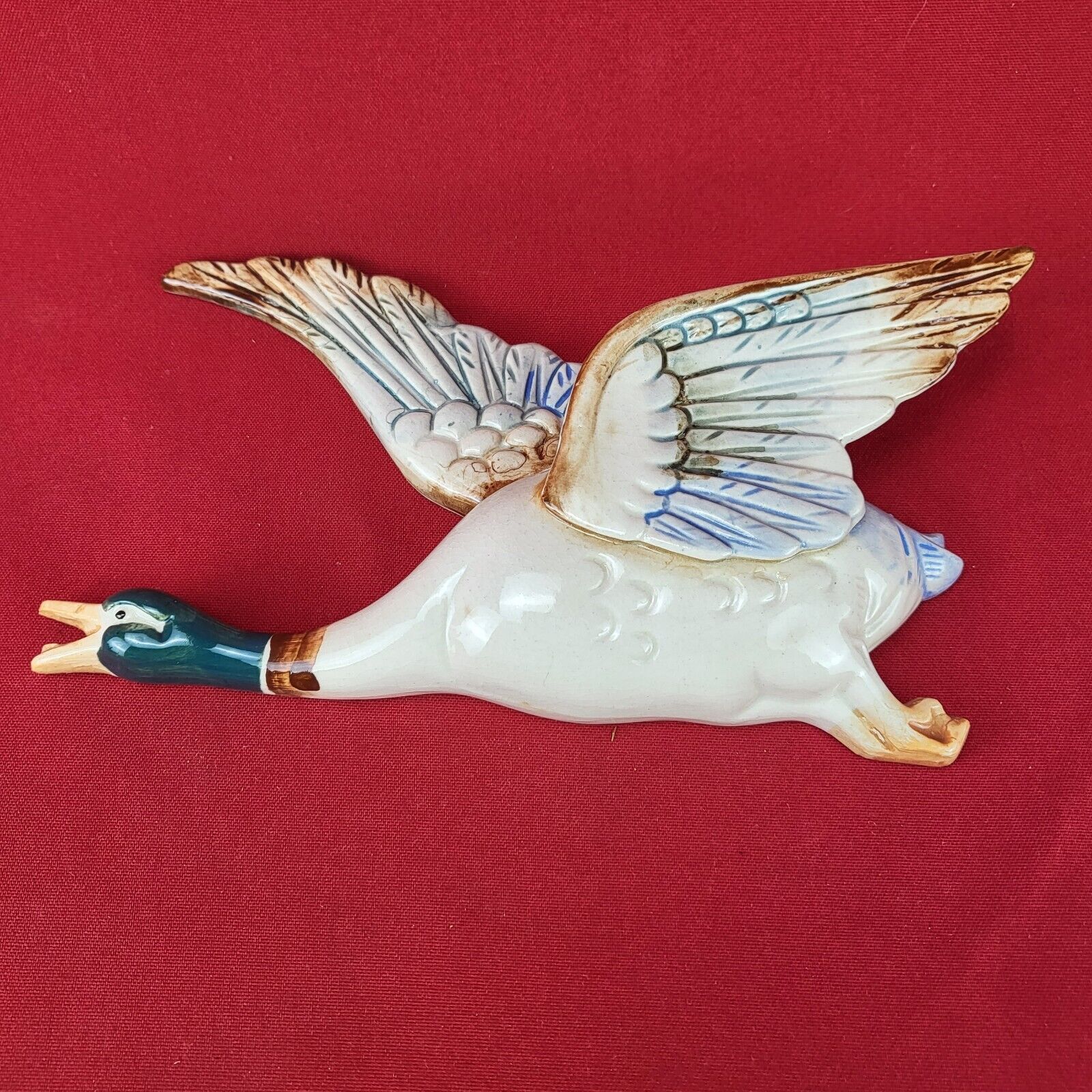 VTG Ceramic Flying Mallard Duck Wall Pocket Hanging Figurine Planter Keri Kornel