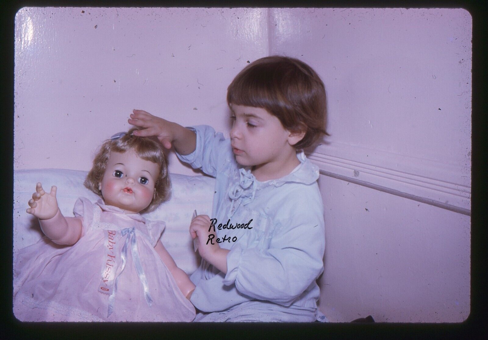 1960s Original Transparency 35mm Slide Photo Child with Ideal Baby Kissy Doll