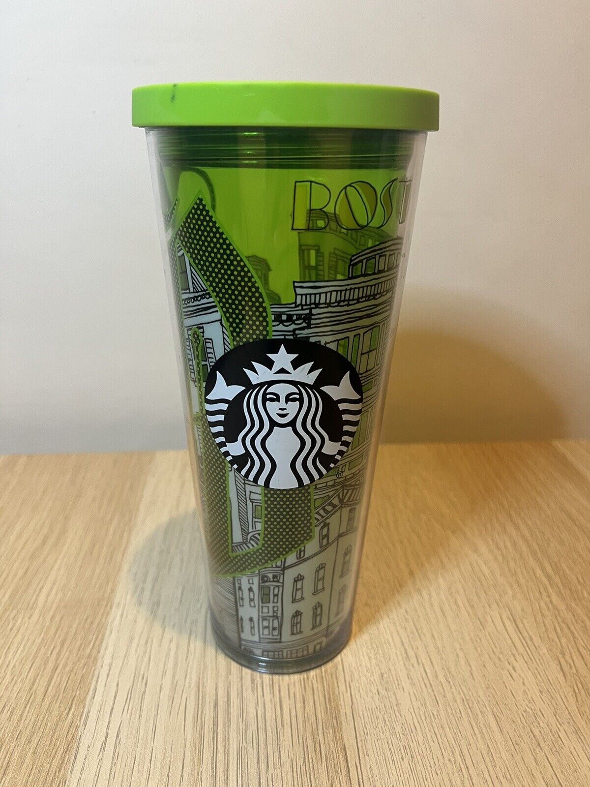 Starbucks Boston 2014 Iced Venti Tumbler Cup Green Double Walled 24oz - No Straw