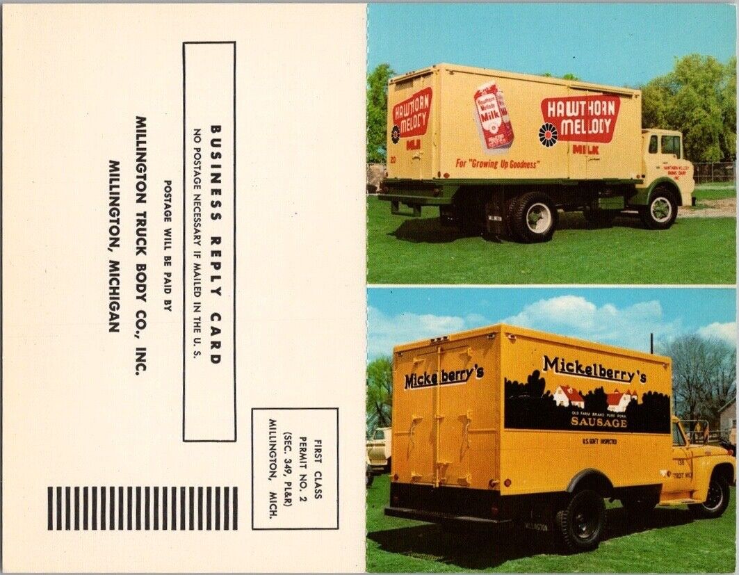 Vintage MILLINGTON TRUCK BODY Advertising Postcard Refrigerated Delivery Trucks