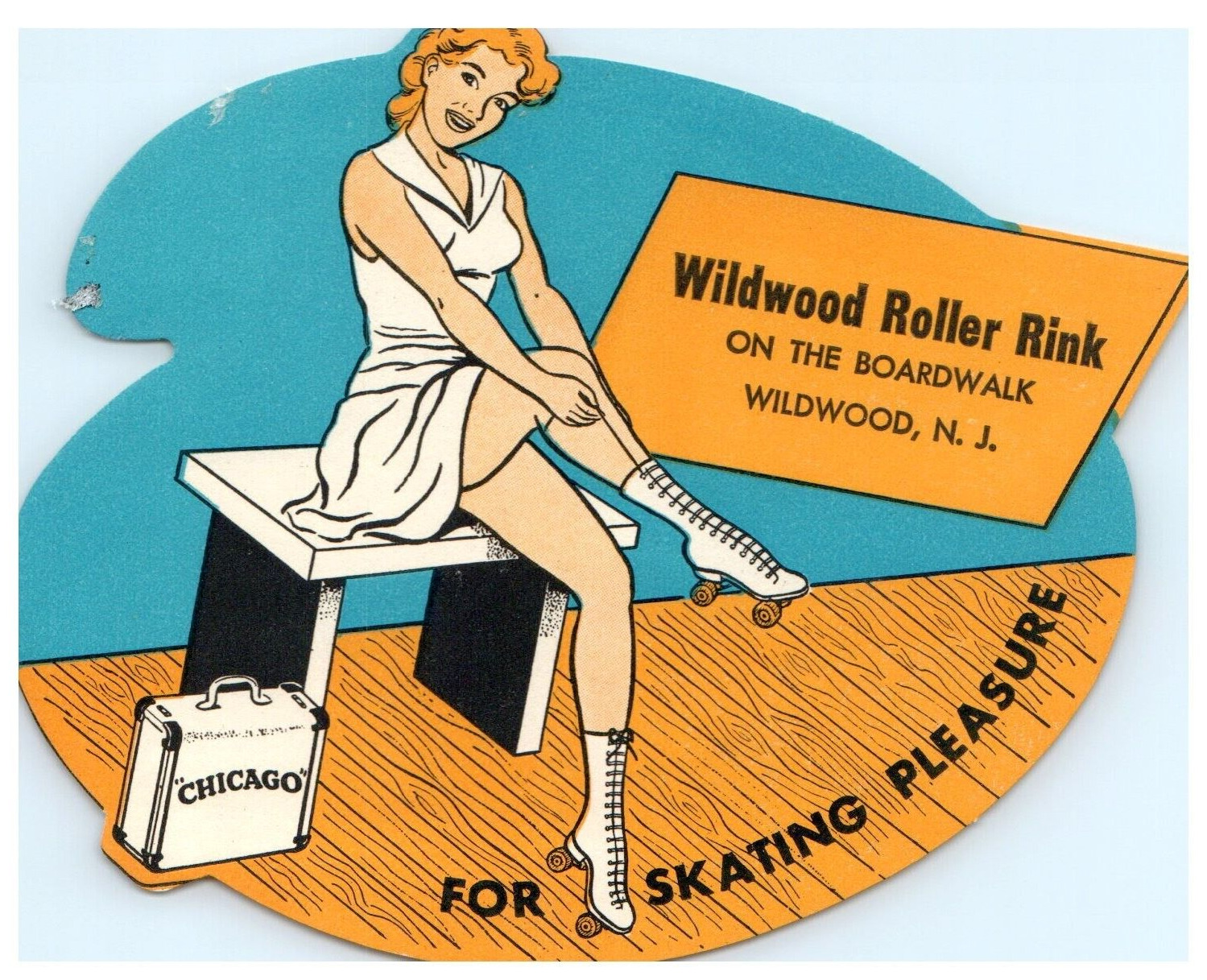 Original Vintage 1940s Roller Skating Rink Sticker Wildwood NJ s16