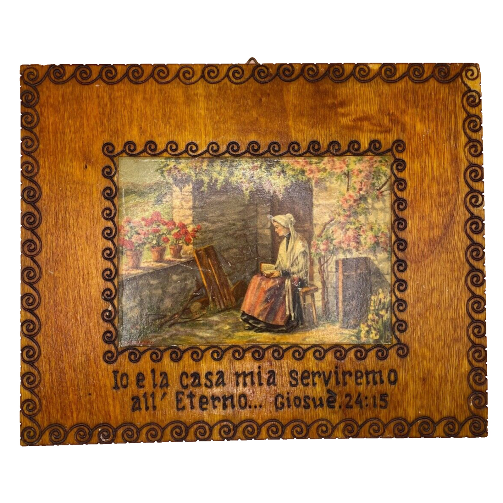 Vintage Italian Wooden Plaque Image \