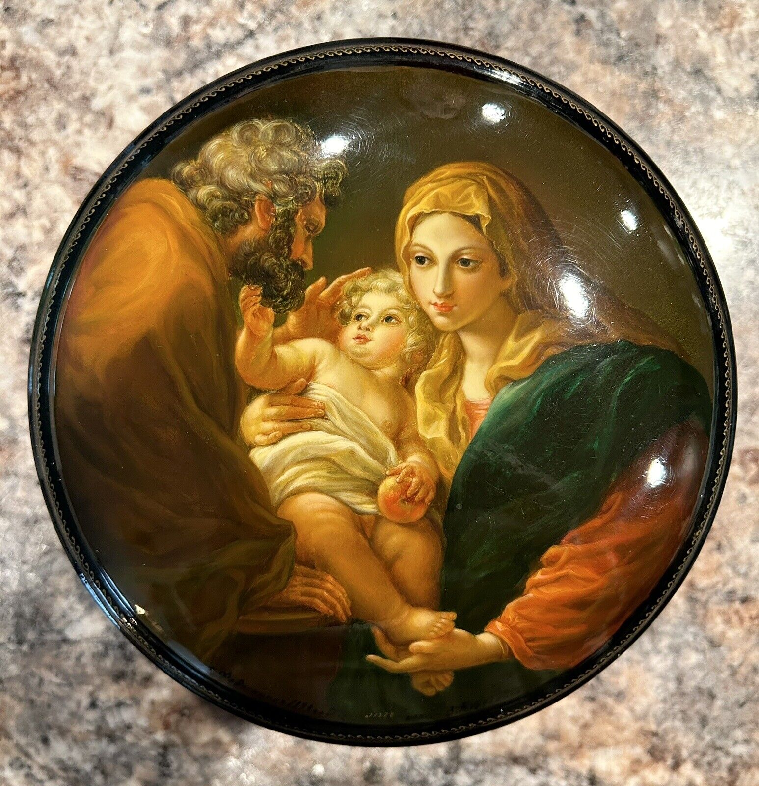 Authentic Fedoskino Russian Hand Painted Lacquer Box “The Holy Family” Buzovkina