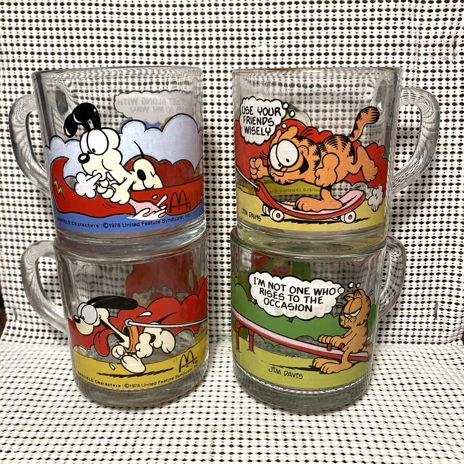 Vtg 70’s Garfield McDonald's Glass Coffee Mugs Cups Set Of 4