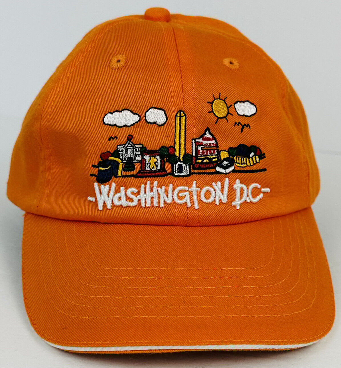 Washington DC Souvenir Youth Hat Cap Orange City Skyline Adjustable Hook & Loop