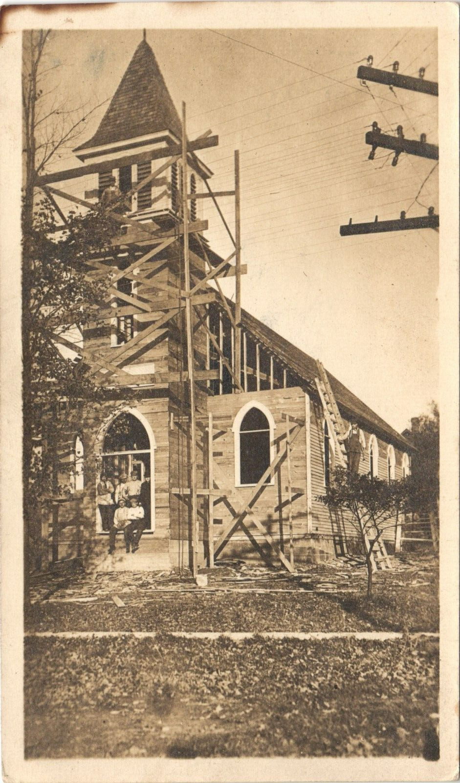 CHURCH CONSTRUCTION antique real photo postcard rppc OCCUPATIONAL BUILDING CREW