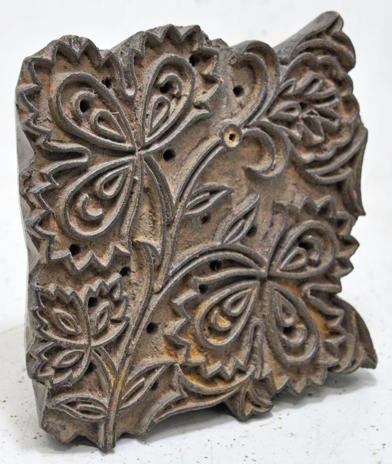 Antique Wooden Textile Printing Block Original Fine Hand Carved Floral Motifs