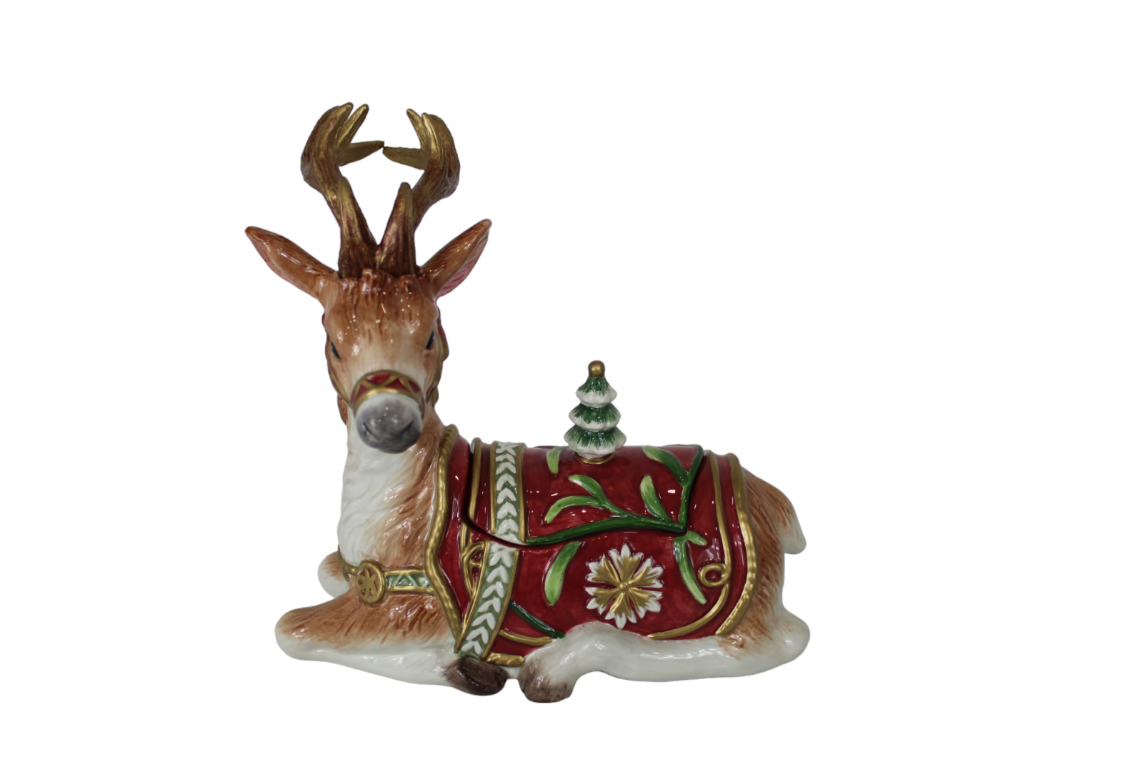 Vintage Fitz and Floyd 8” Winter Holiday Reindeer Trinket Dish Christmas Deer