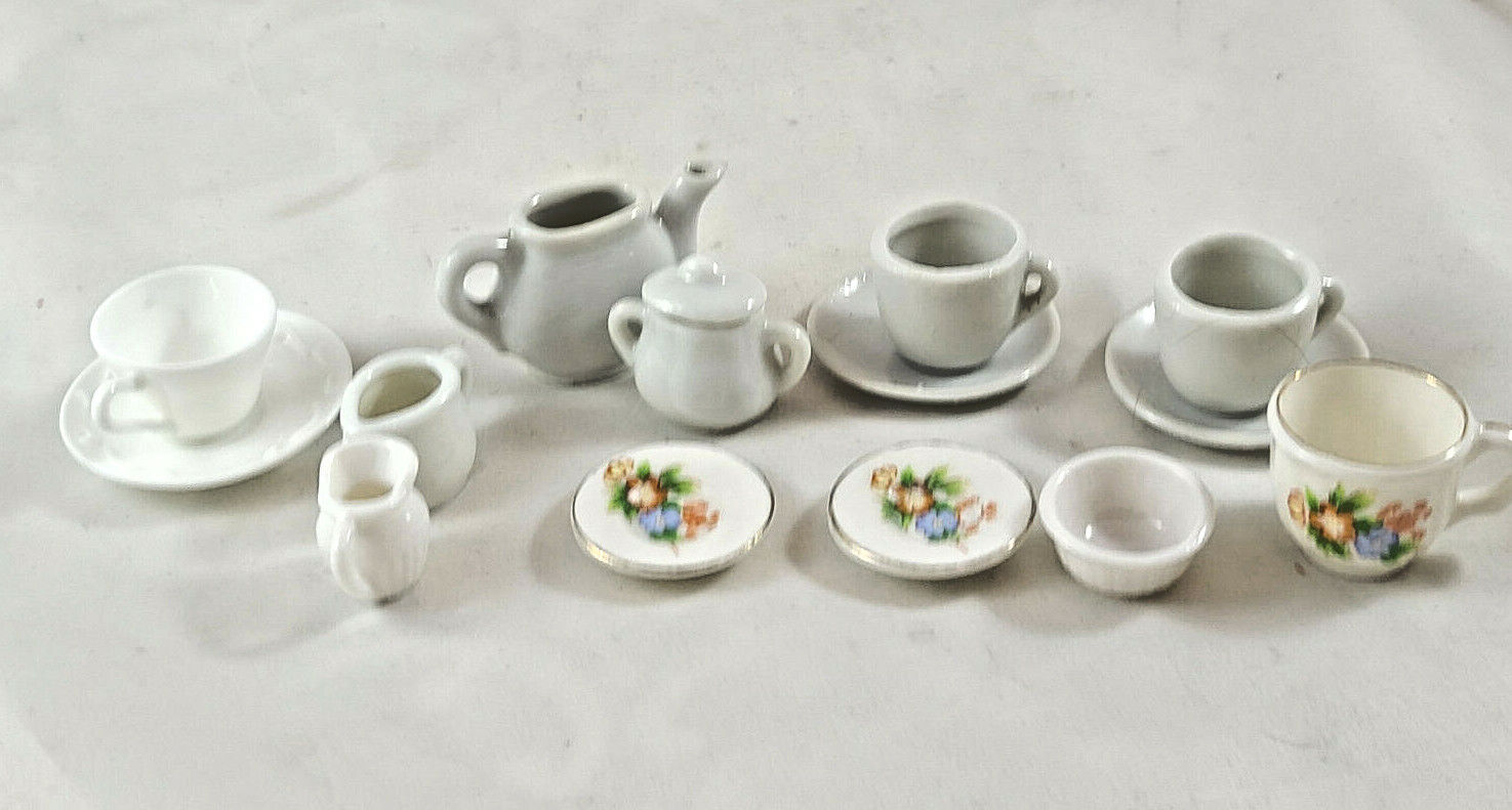 Vintage Miniature (Dollhouse)Teapot, Cream & Sugar.Misc Cups & Saucers and Extra