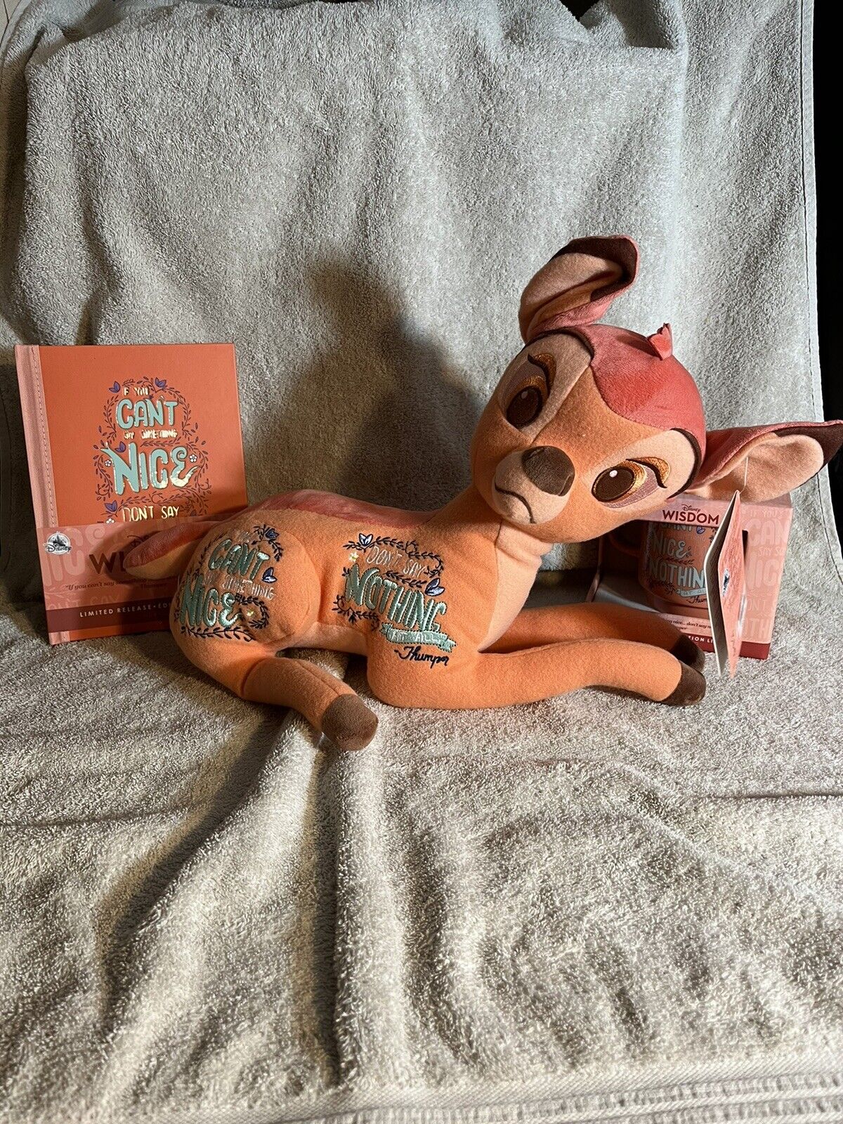 Disney Wisdom Bambi 8/12 Plush, Mug, And Journal.
