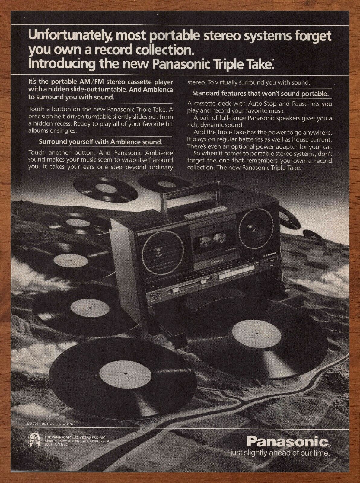 1985 Panasonic Triple Take Cassette Player Vintage Print Ad/Poster 80s Music  
