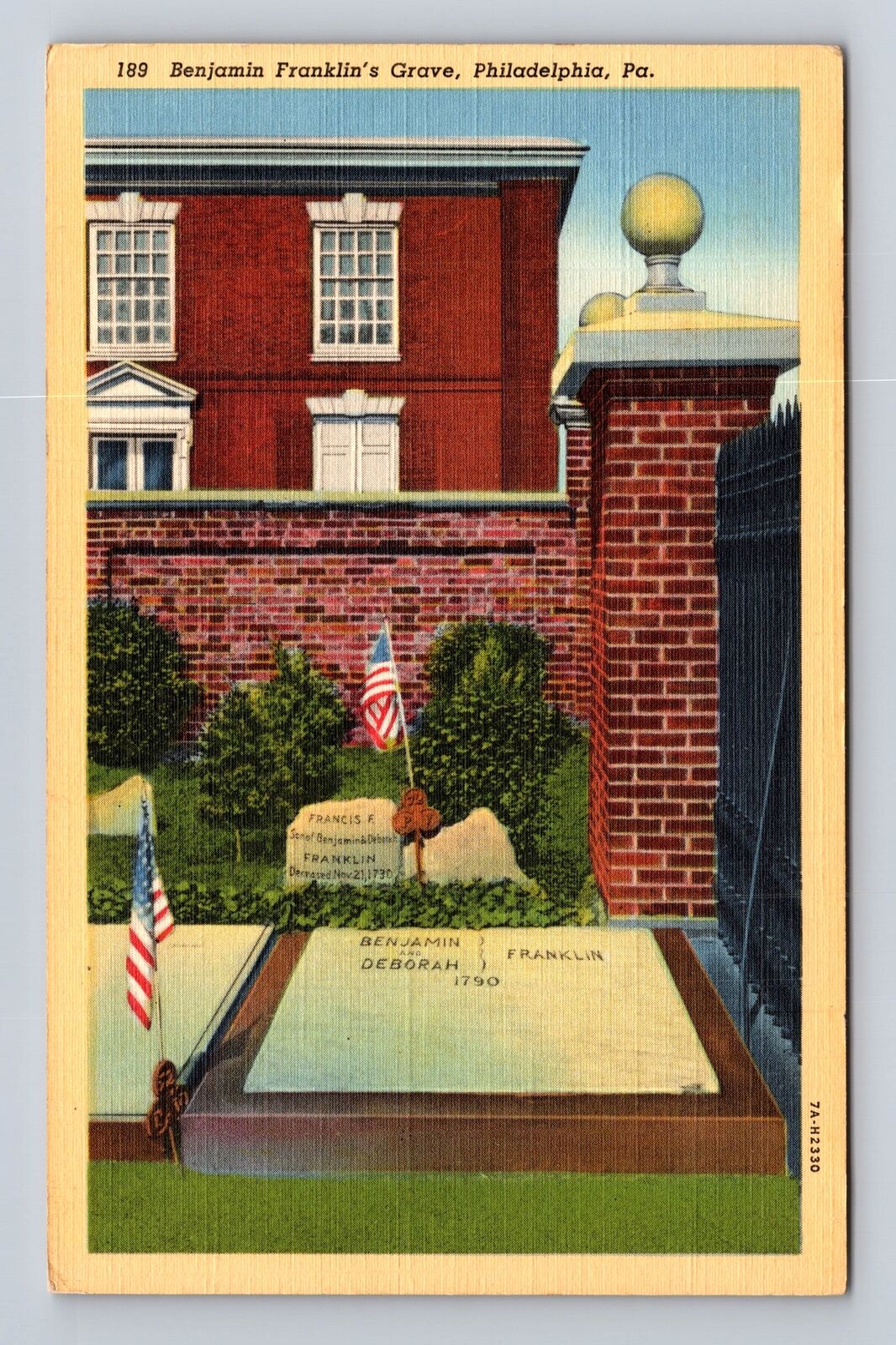 Philadelphia PA-Pennsylvania, Benjamin Franklin\'s Grave, Vintage Postcard