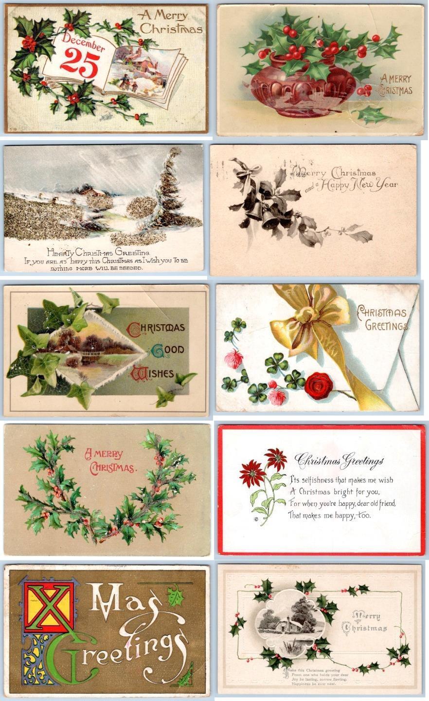 LOT/10 ANTIQUE CHRISTMAS VINTAGE POSTCARDS*EARLY 1900's*CONDITION VARIES #58