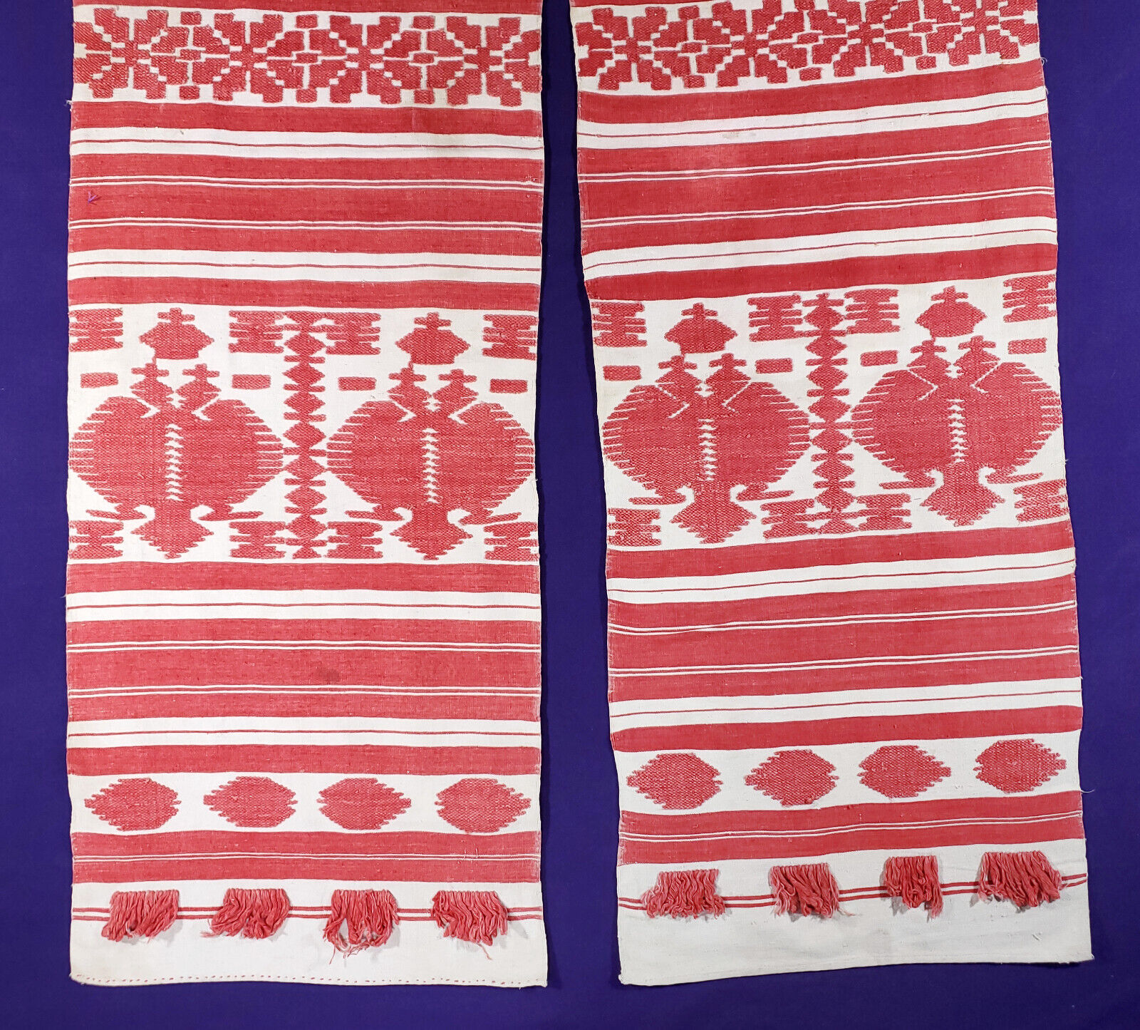 Antique Ukrainian rushnyk ritual towel folk art textile double headed eagle icon