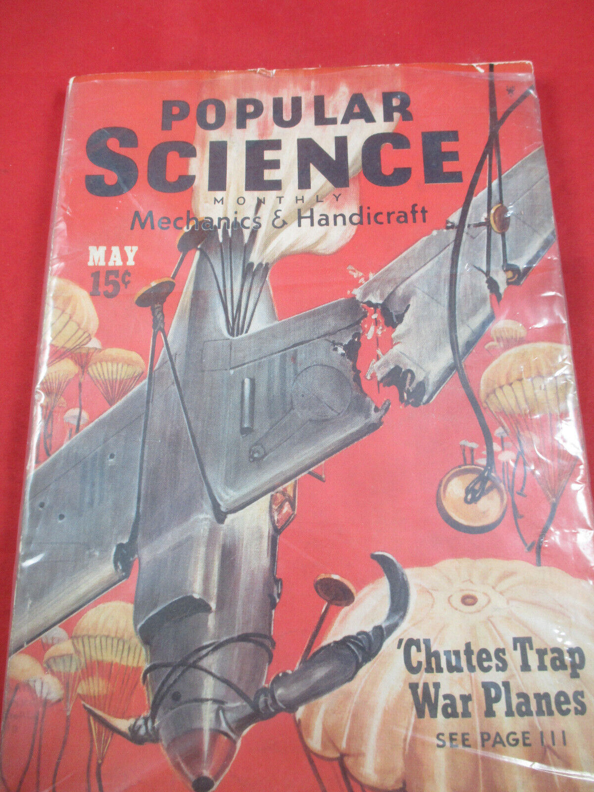 Vintage MAY 1940 Popular Science Magazine - CHUTES TRAP WAR PLanes Cover Art