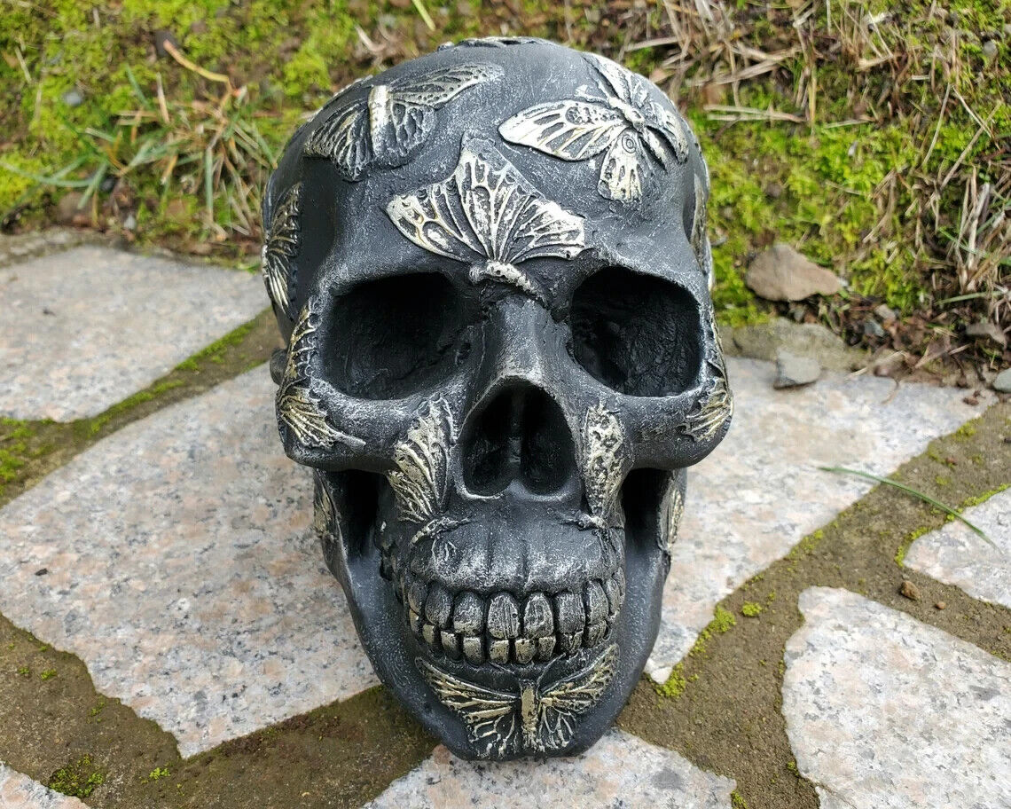Butterfly Skull, Gothic Decor, Carved Human Skull, Oddities Curiosities