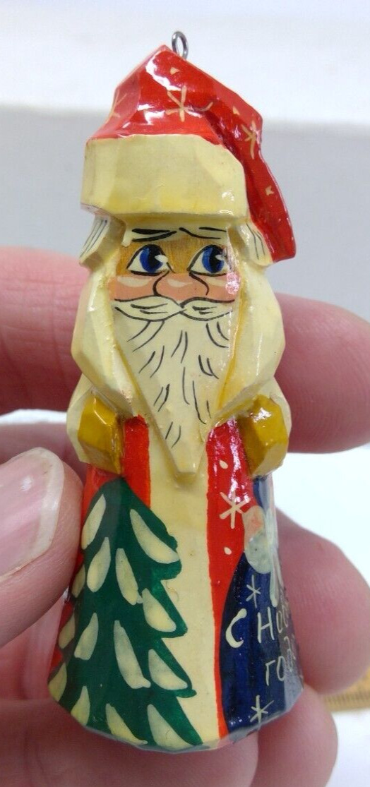 Small Russian Hand Painted Wood Santa Ornament