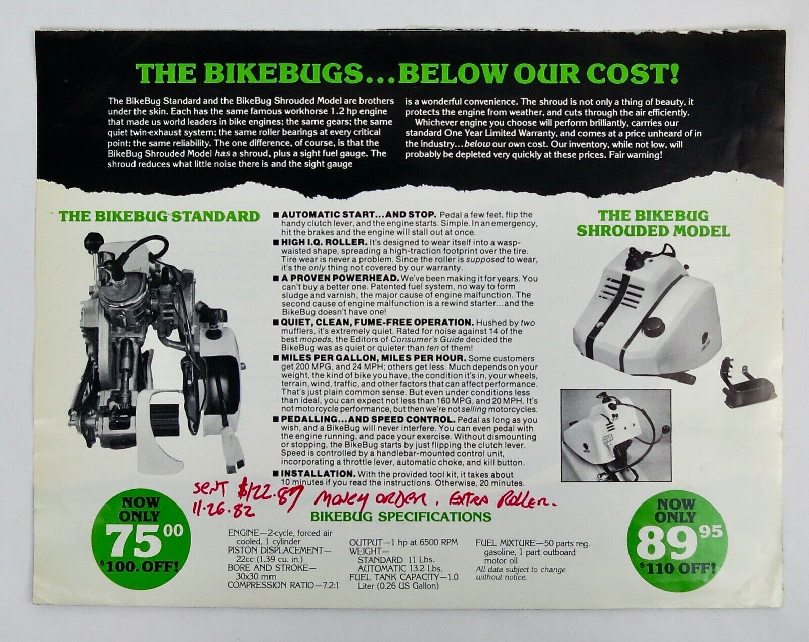 Vintage 1982 AQUABUG BIKEBUG Bicycle Motor Literature Brochure Catalog