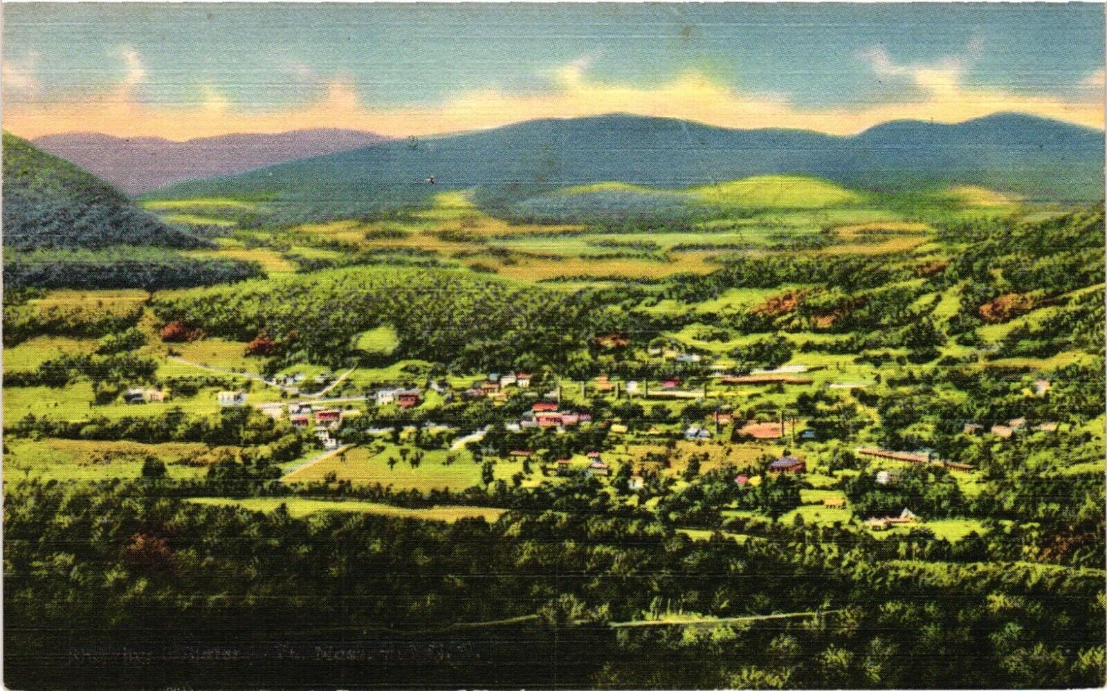 Postcard Aerial View Small Town Near Mountains, Massachusetts