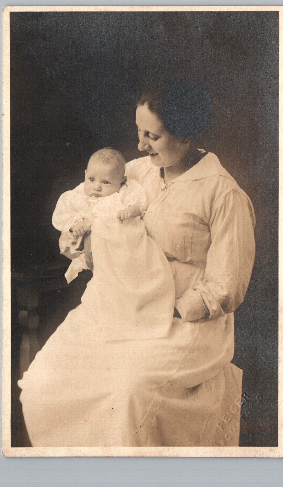 MOM HOLDING BABY c1910 pomeroy oh real photo postcard rppc ohio mother child