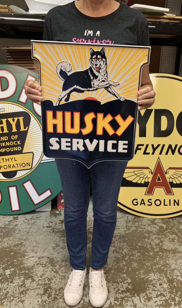 Antique Vintage Old Style Sign Husky Service Oil Gas Made in USA
