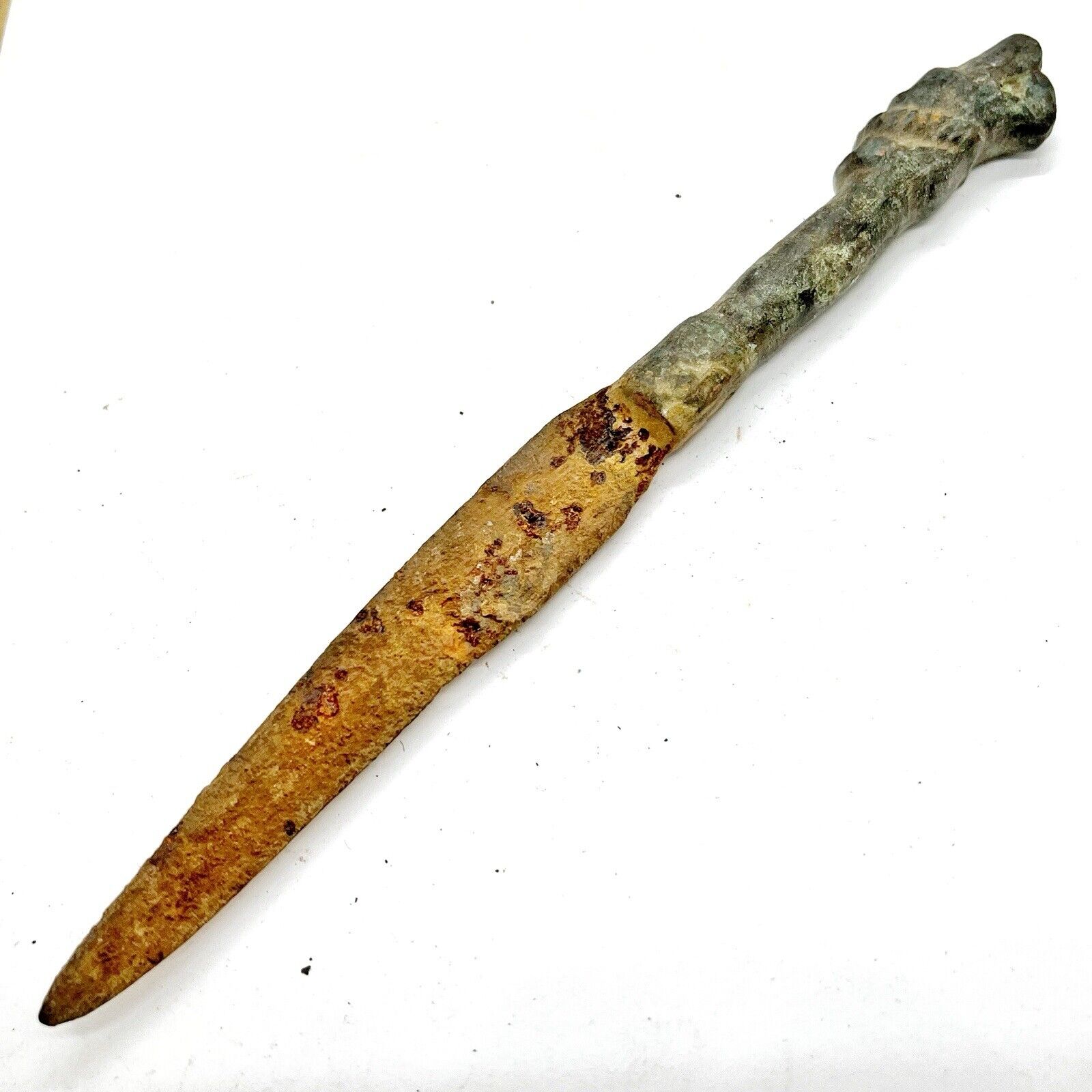 Authentic Ancient Roman Empire Iron Knife Blade Artifact Bronze Cast Handle = B