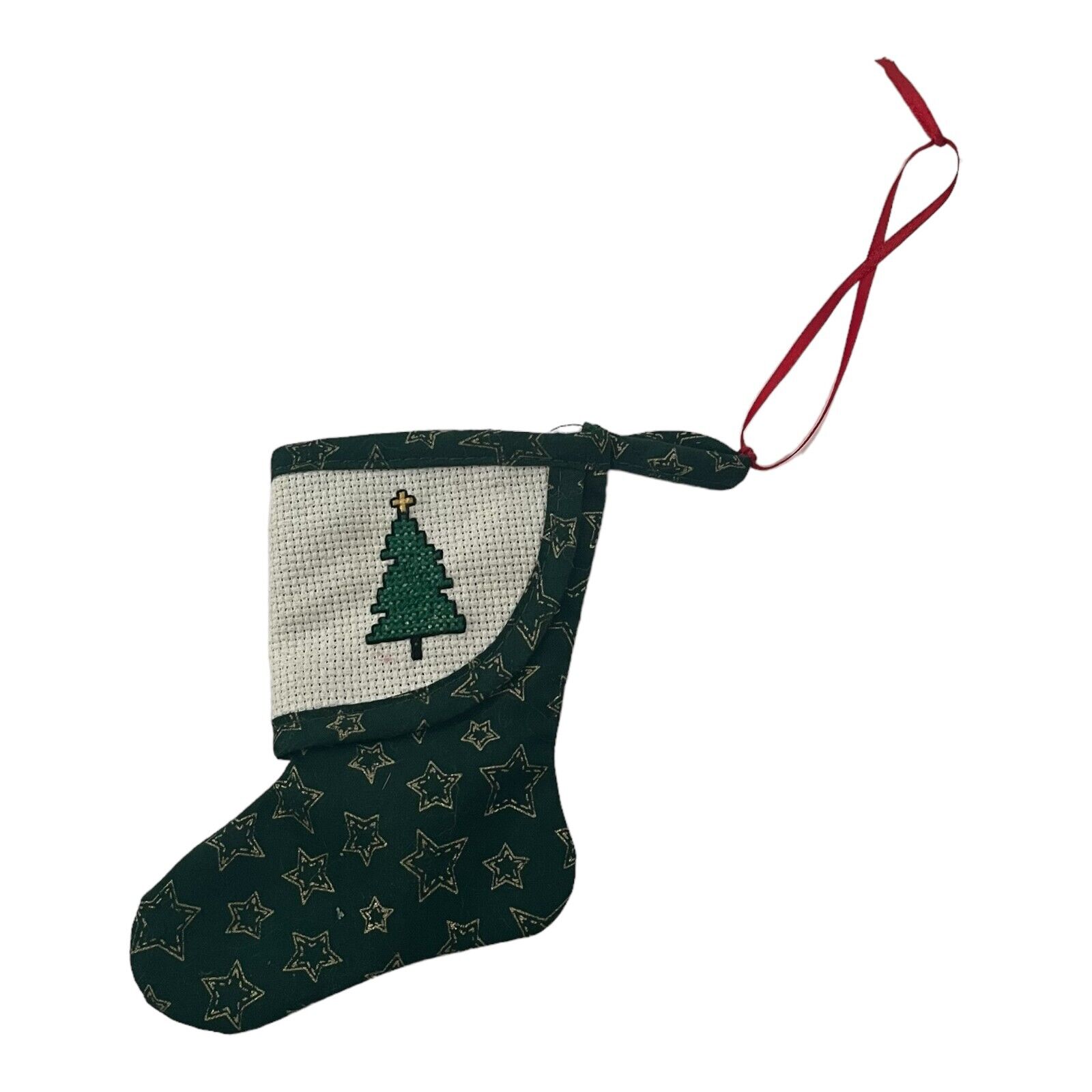 Christmas Stocking Cross Stitch Tree & Candy Cane 5 Inch Ornament