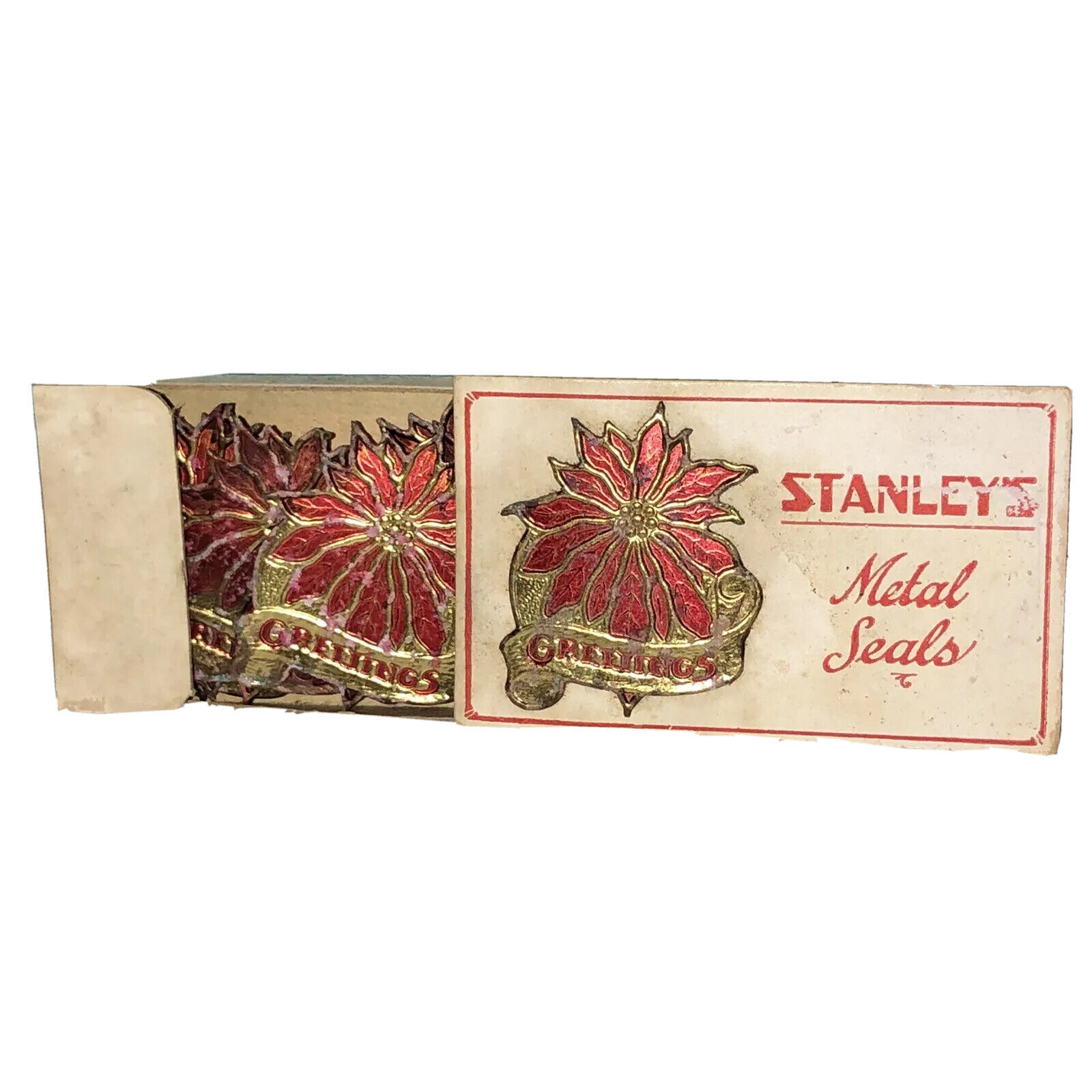 Antique/Art Deco 1920’s Stanley Envelope ￼Metal Seals Poinsettia ￼#5 Fun