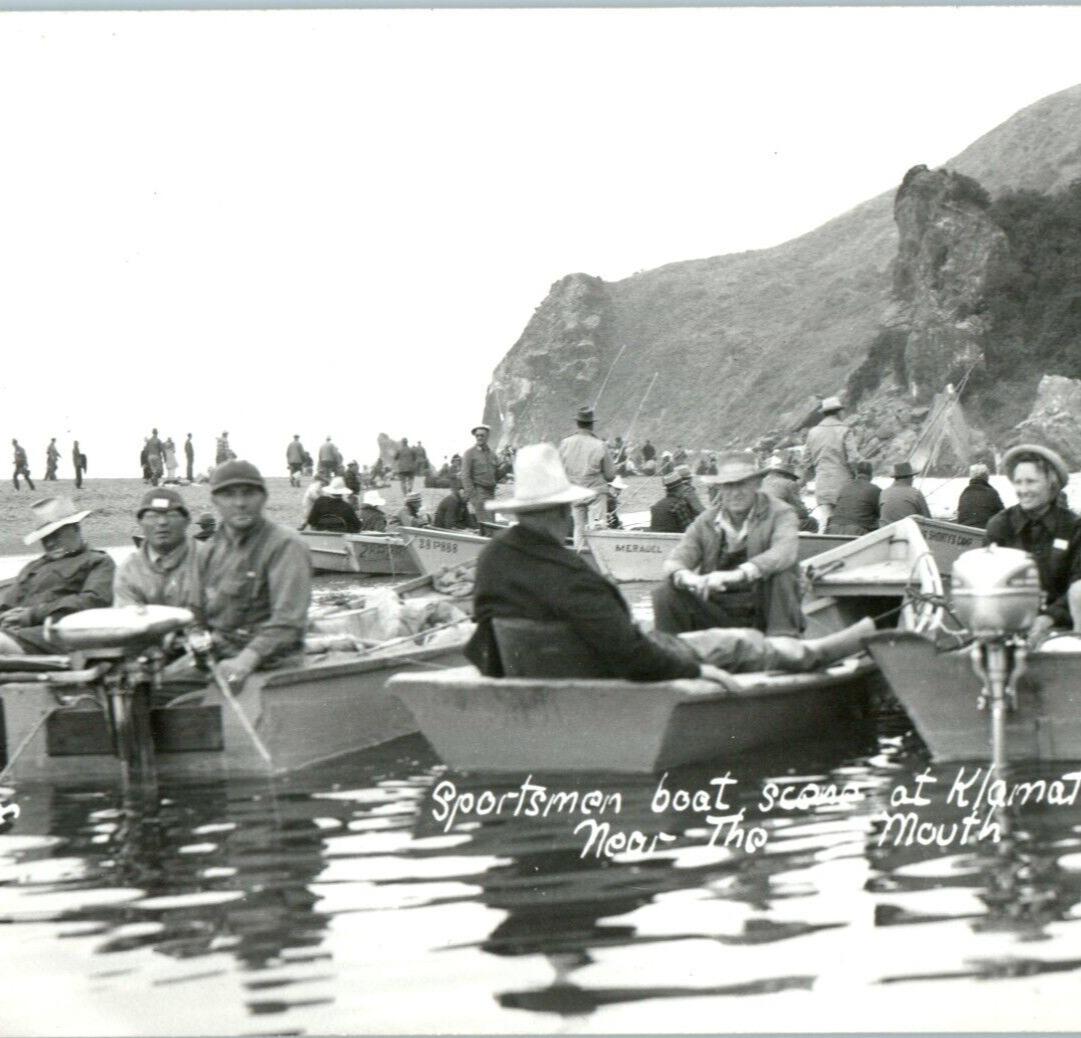 Klamath River The Mouth California Family Fishing Boat Beach RPPC Postcard A5