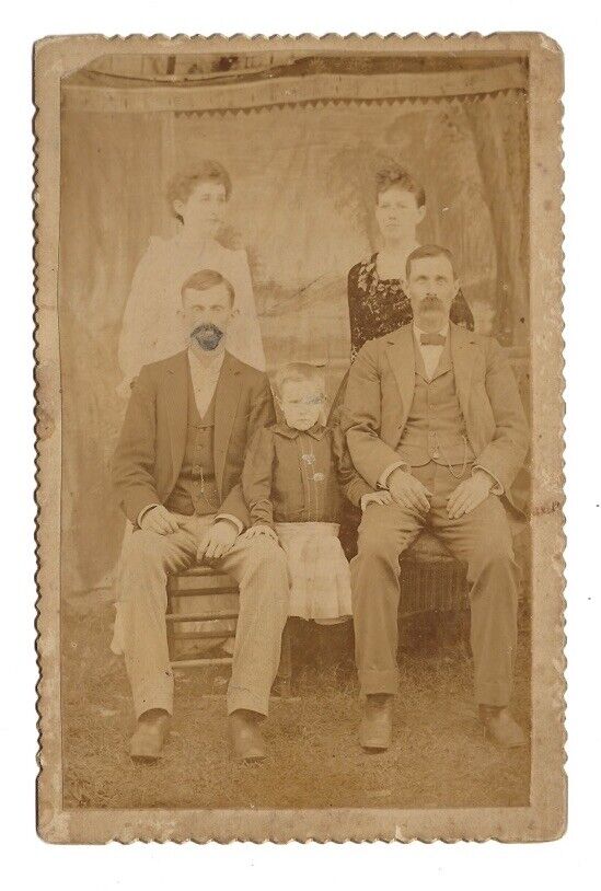 c1880s Family Photo Men Women Boy Kid Mustache Funny IDENTIFIED Cabinet Card